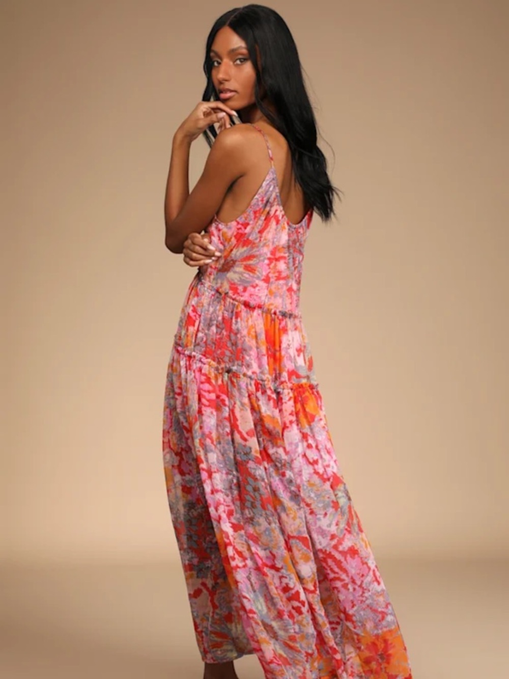 Free People Juliana Chiffon Maxi Dress in Cherry Combo - Picture 4 of 16